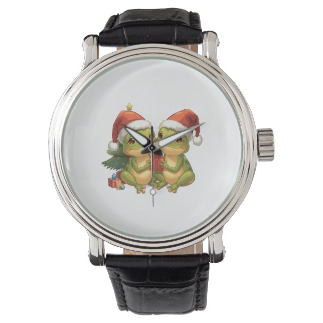 Montre Cute Christmas Frogs Holding Gifts  Adorable Holid (devant)