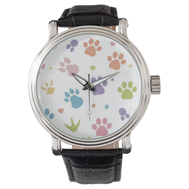 Montre Cute Colorful Paw Prints Pattern Wrist Watch (devant)