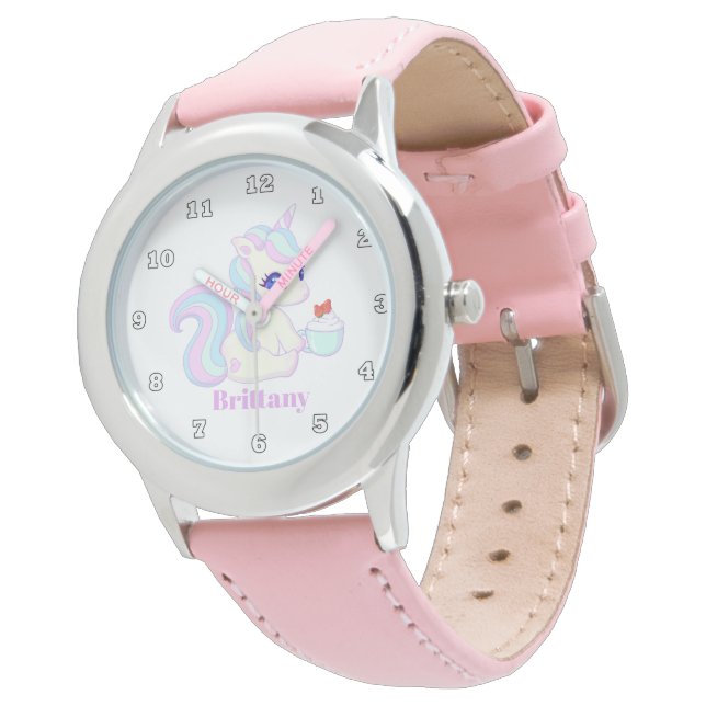 Montre Cute cupcake licorne filles regarder ajouter nom (Incliné)
