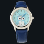 Montre Cute Dotty Blue Owl Art Personnalisé Girls<br><div class="desc">Adorable hibou art et polka point motif sur la montre de fille personnalisée.</div>
