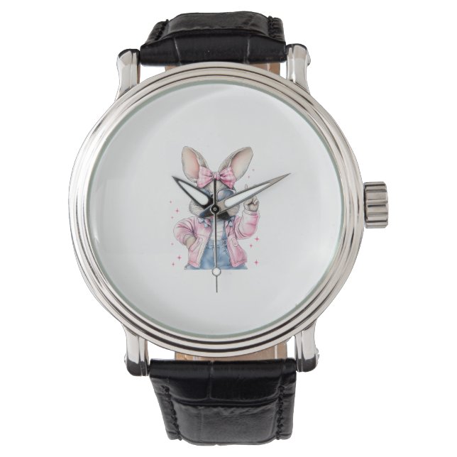 Montre Cute Easter Day Bunny Blowing Bubble Rabbit Women  (devant)