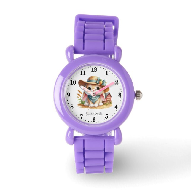 Montre Cute Farm Rabbit ajouter nom filles Regarder (Recto)