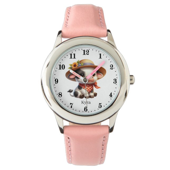 Montre Cute ferme noir blanc Vache ajouter nom filles Reg (devant)