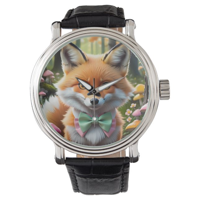 Montre Cute Fox avec arc vert et rose (devant)