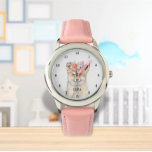 Montre Cute Fox Girls Faune Animaux Enfants Aquarelle<br><div class="desc">Mignonne,  filles,  renard floral,  bois,  faune,  animal de la forêt montre d'aquarelle. Fille,  Parfait pour les enfants. Personnalisez-le avec le nom de votre enfant.</div>