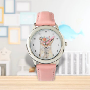 Montre Cute Fox Girls Faune Animaux Enfants Aquarelle
