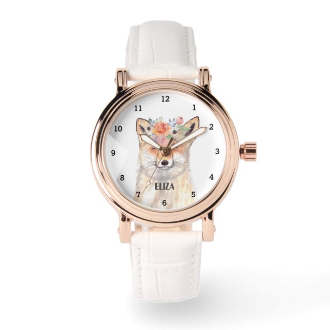 Montre Cute Fox Girly Animaux sauvages Dames Aquarelle (Recto)
