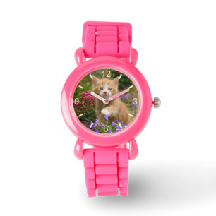 Montre Cute Ginger Chat Kitten dans Jardin filles cadran
