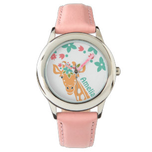 Montre Cute Giraffe avec Flower Crown Personalised