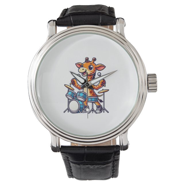 Montre Cute Giraffe Jouer Drums Giraffes Drummer Musique (devant)
