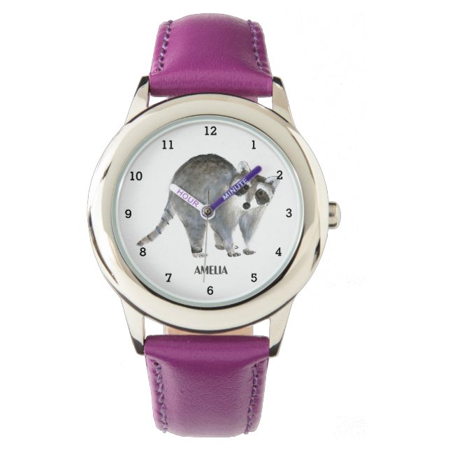 Montre Cute Girls Raccoon Animaux Enfants Faune Bois (devant)
