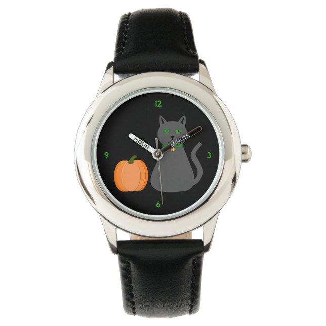 Montre Cute Halloween Chat et Citrouille (devant)