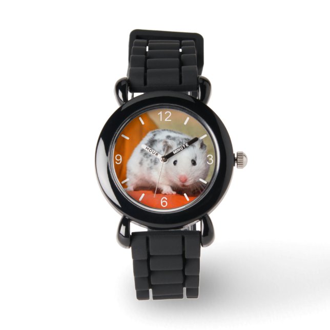 Montre Cute hamster syrien blanc noir tacheté (Recto)