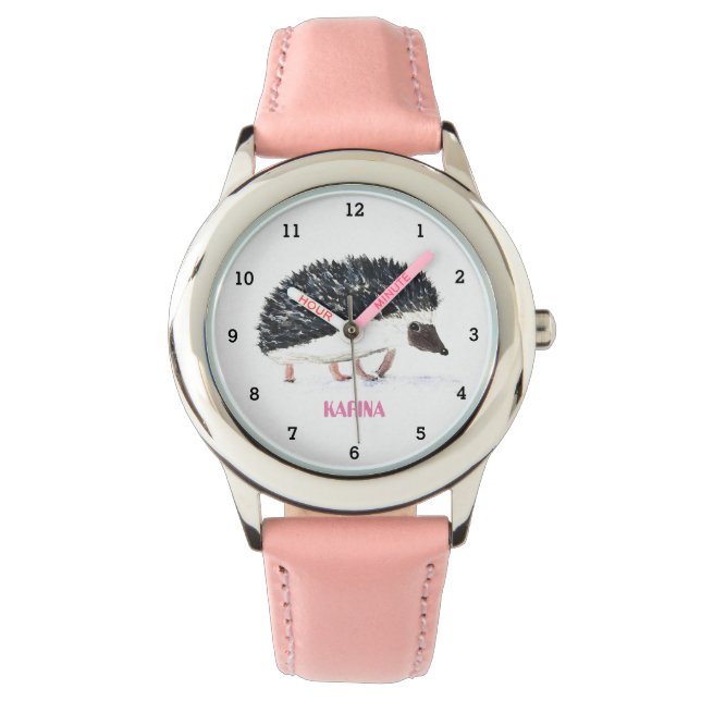 Montre Cute Hérisson Animaux sauvages Enfants Aquarelle (devant)