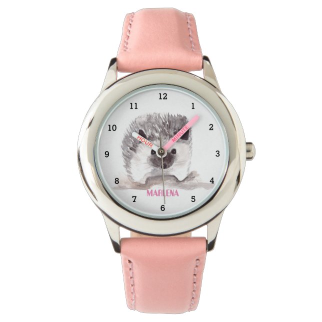 Montre Cute Hérisson Animaux sauvages Enfants Aquarelle (devant)