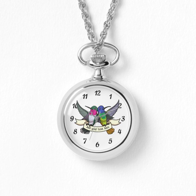 Montre Cute Hummingbirds Add Your Own Text Ribbon Cartoon (Recto)