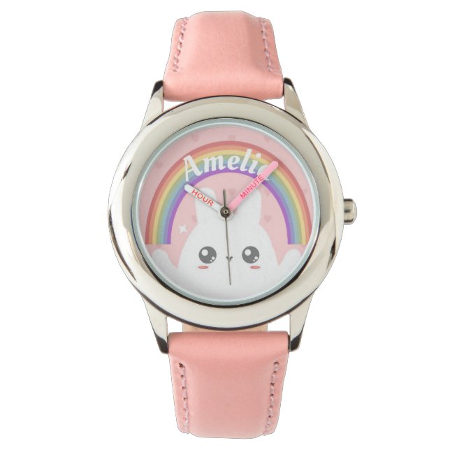 Montre Cute Kawaii Bunny et Rainbow Personnalisé (devant)