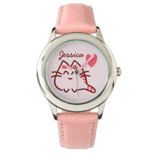 Montre Cute Kawaii Chat et Coeur Personnalisé