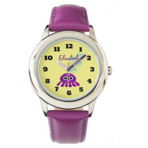 Montre Cute Kawaii méduse violette avec des bulles bleues
