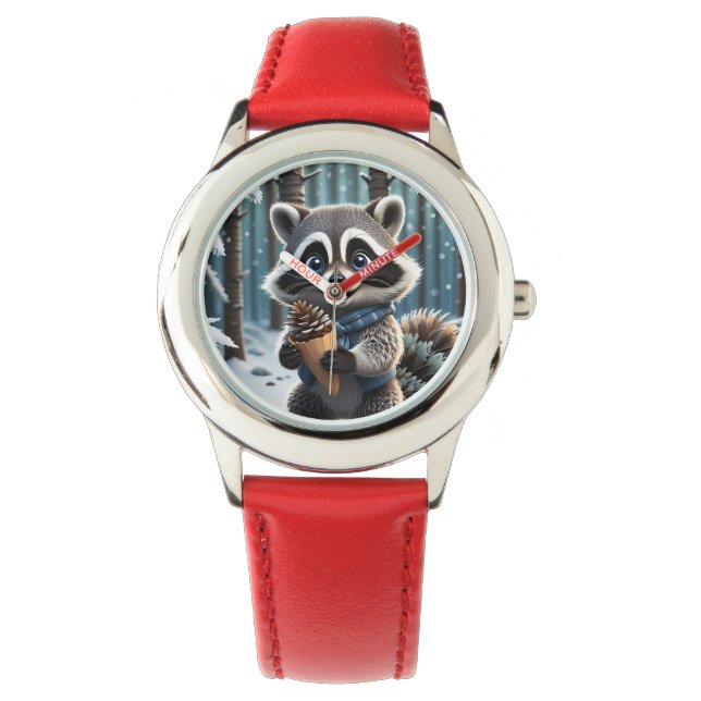 Montre Cute Kawaii style Raccoon avec cône crème de pin (devant)