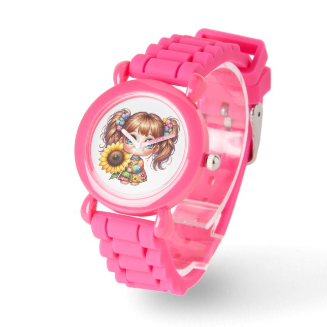 Montre Cute Kids Pink Watch Adorable Cartoon Design  (Angle)