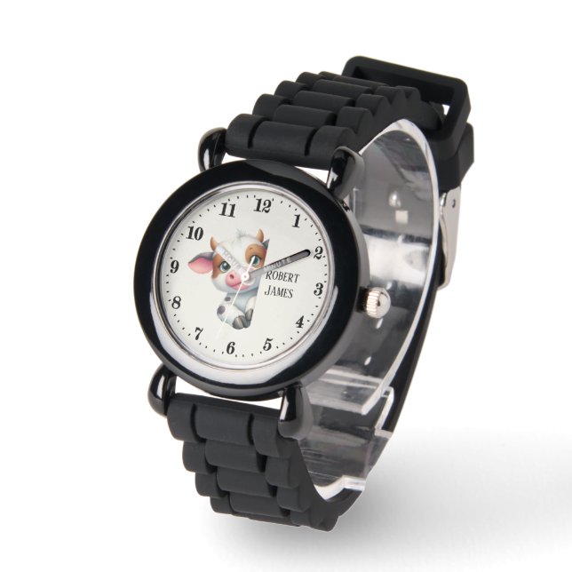 Montre Cute kids unisex cow peeeeer ajouter nom (Angle)
