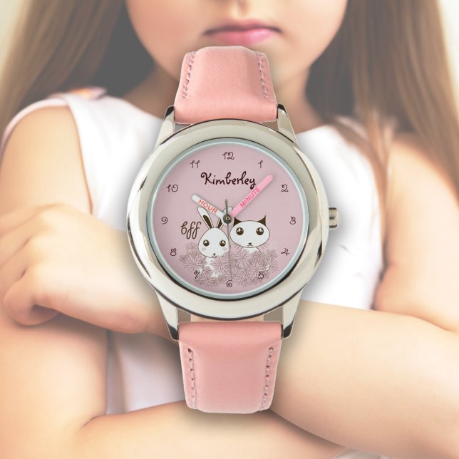 Montre Cute Kitten Bunny amis animaux enfants roses fille (Créateur téléchargé)