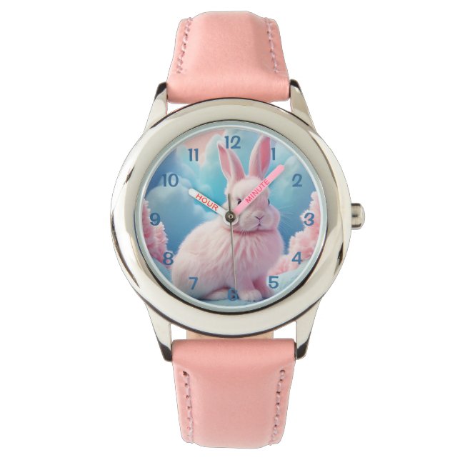 Montre Cute Lapin Rose Coton Bonbons Nuages (devant)