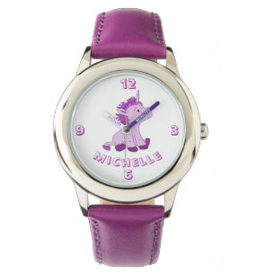 Montre Cute Little Violet et Unicorne rose avec nom