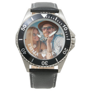 Montre Cute Love Heart Photo Couples Noms personnalisés