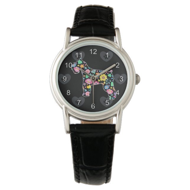 Montre Cute Love My Schnauzer design floral (devant)