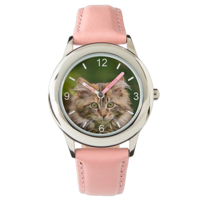 Montre Cute Maine Coon Kitten Cat Portrait - cadran (devant)