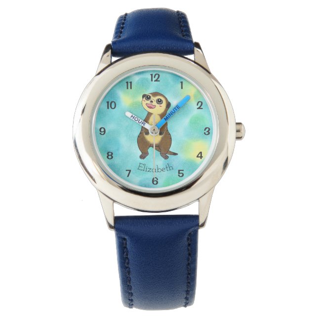 Montre Cute Meerkat Cartographie bleu Enfants Nom Regarde (devant)