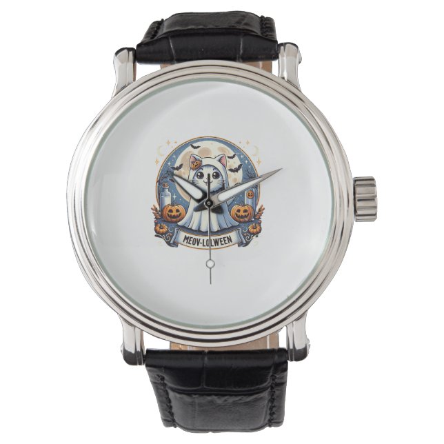 Montre Cute Meow-lolween Chat en costume fantôme Hallowee (devant)
