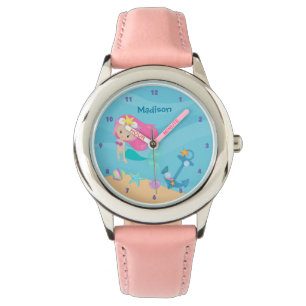 Montre Cute Mermaid Girl Personnalisée Plage Enfants Nom