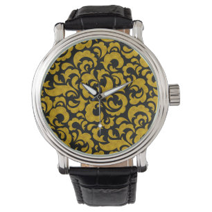 Montre Cute noir doré motifs floraux sans couture Coque-M