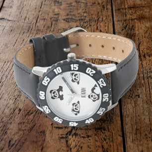 Montre Cute Pandas noir et blanc Personnalisé