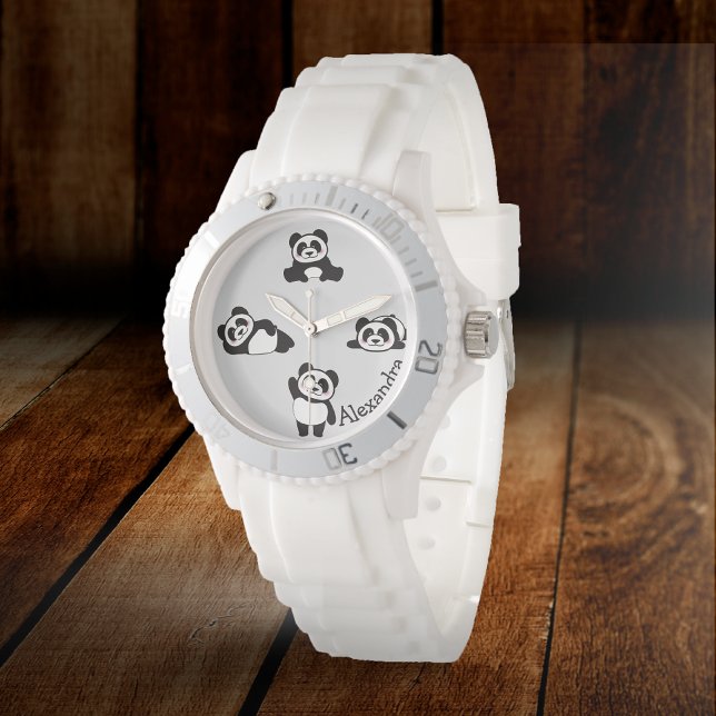 Montre Cute Pandas noir et blanc Personnalisé (Créateur téléchargé)