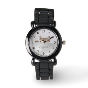 Montre Cute Peeeeking Chat Silver Foil Monogramme