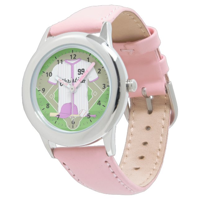 Montre Cute Personnalisée Baseball rose (Incliné)