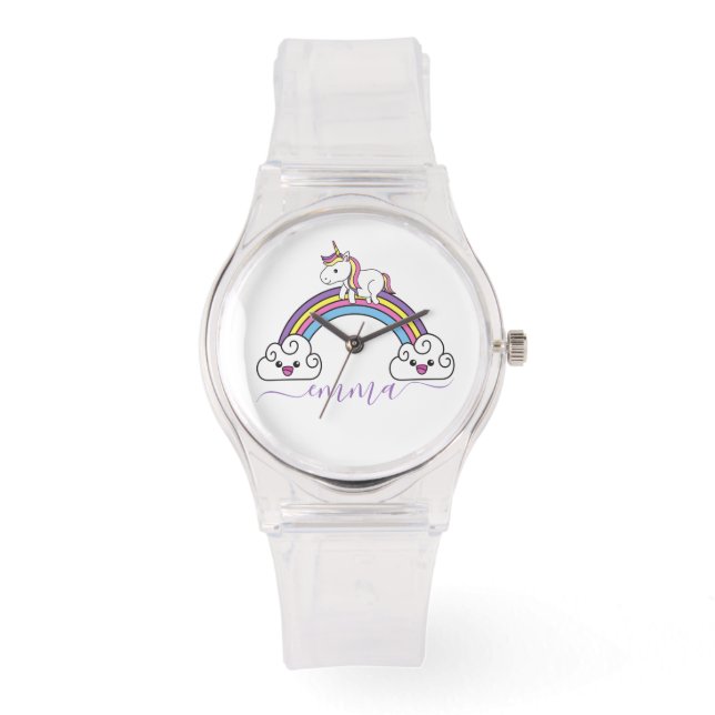 Montre Cute Rainbow Unicorn Nom personnalisé (Recto)