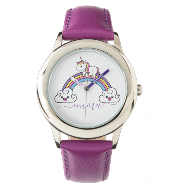 Montre Cute Rainbow Unicorn Nom personnalisé (devant)