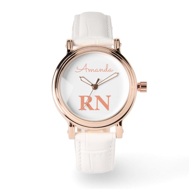 Montre Cute Rose Gold White Nurse Nom personnalisé (Recto)