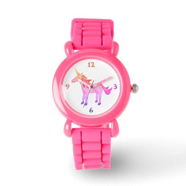 Montre Cute rose Jaune arc-en-ciel Unicorn Girl (Recto)