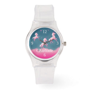 Montre Cute rose Unicorn Flying Personnalisé Silicone