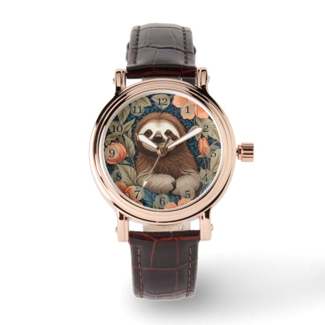 Montre Cute Sloth Elegant Floral William Morris Inspired (Recto)