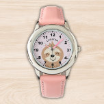 Montre Cute smiling sloth for Girl<br><div class="desc">Lindo Diseño de Reloj para niña con ilustracion de un Lindo perezoso de color cafe sonriendo con un fondo Rosa y el Nombre de tu hija! Si tu hijoa esta aprendiendo a usar el reloj este puede ser un magnifico regalo. No dude y adquiera este lindo diseño para niños ahora....</div>