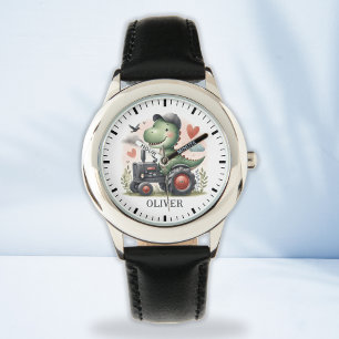Montre Cute Trex dinosaure conduisant un tracteur