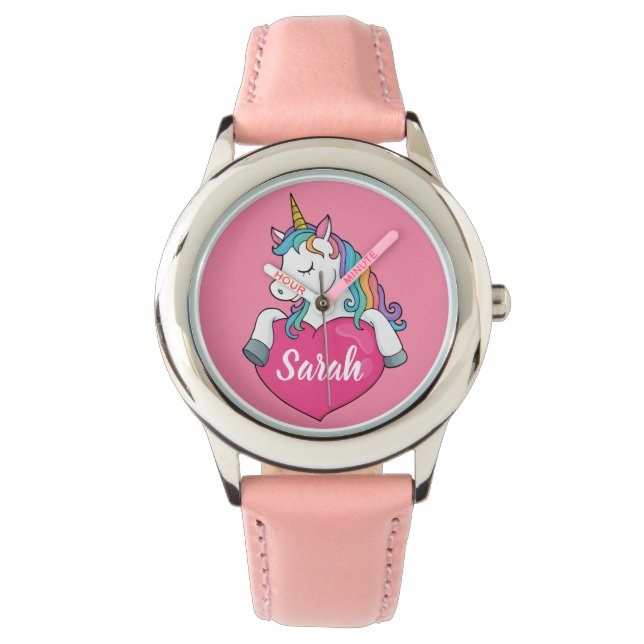 Montre Cute Unicorn Personnalisé Nom Regarder (devant)
