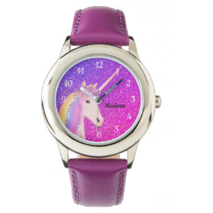 Montre Cute Unicorn violet Parties scintillant rose Ombre